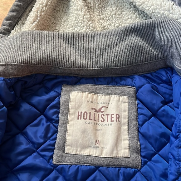 Hollister Gray/Blue Quilted Fleece Hood Jacket EUC Medium Button/Zip up - Picture 3 of 12